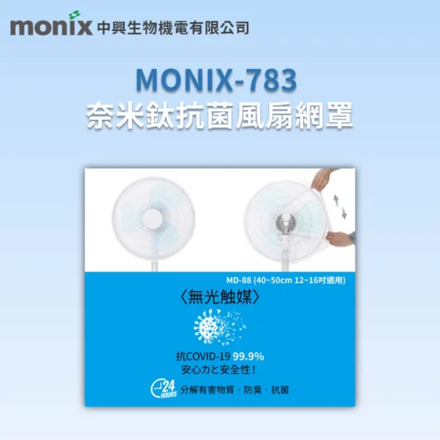 【MONIX中興生物機電】MONIX-783  MD-88 奈米鈦抗菌風扇網罩3入(風扇 網罩 抗菌 消毒 防疫)
