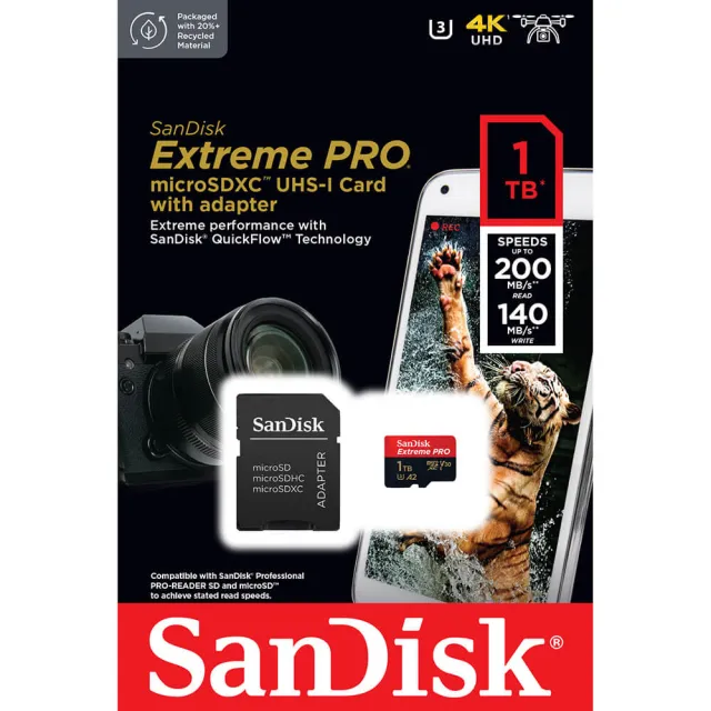 【SanDisk 晟碟】1TB 200MB/s Extreme Pro microSDXC U3 V30 A2 記憶卡(平輸 附轉卡)