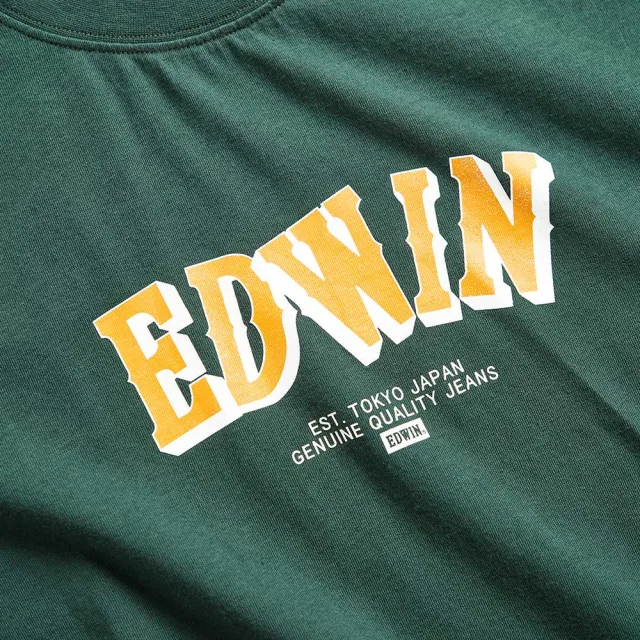 【EDWIN】男裝 網路獨家↘積木LOGO短袖T恤(墨綠色)