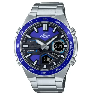 【CASIO 卡西歐】EDIFICE 運動風大錶面指針數位雙顯錶-藍(EFV-C110D-2AV)
