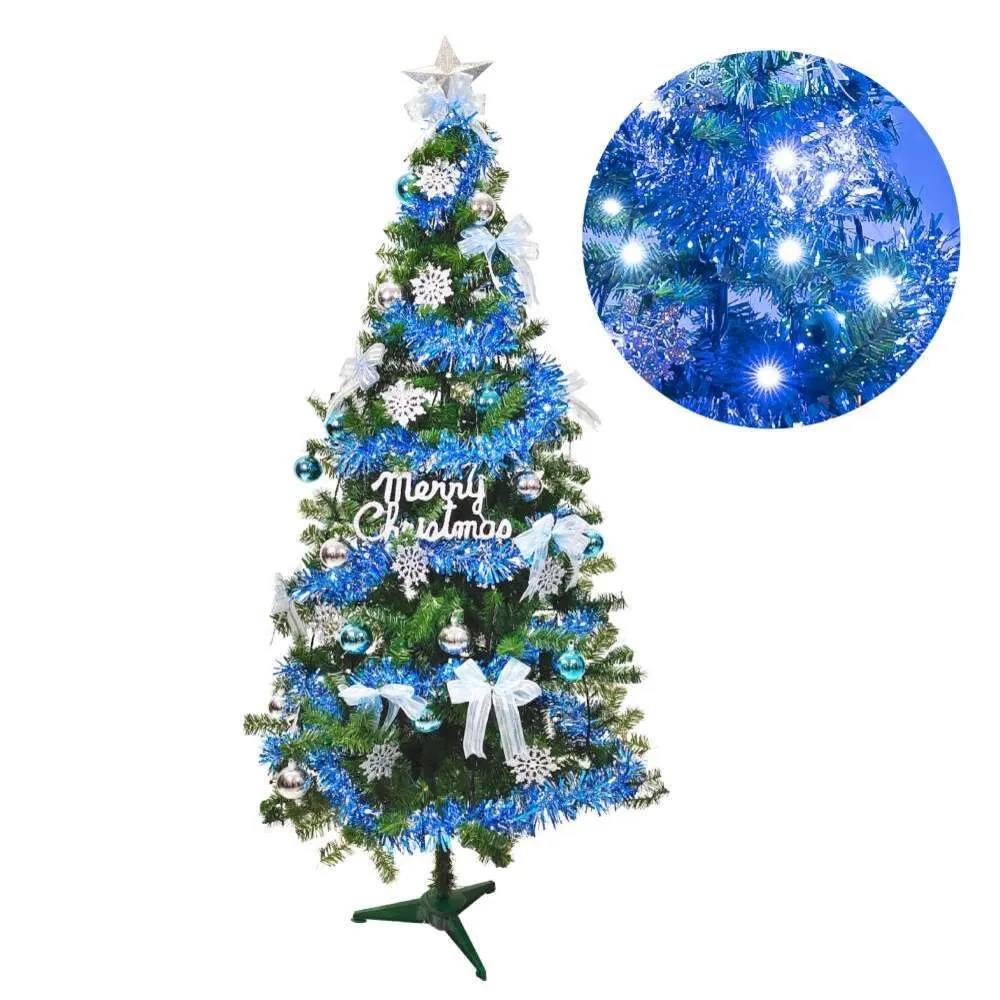 【摩達客】耶誕-6尺180cm特仕幸福型裝飾綠色聖誕樹 冰雪銀藍系+100燈藍白光插電式*1(贈控制器/本島免運費)
