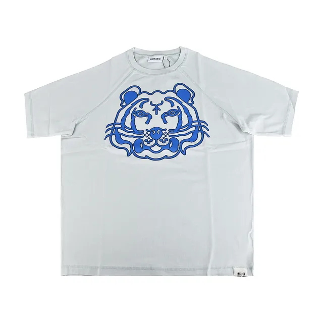 【KENZO】KENZO標籤LOGO立體虎頭設計純棉短袖T恤(男款/淺灰)