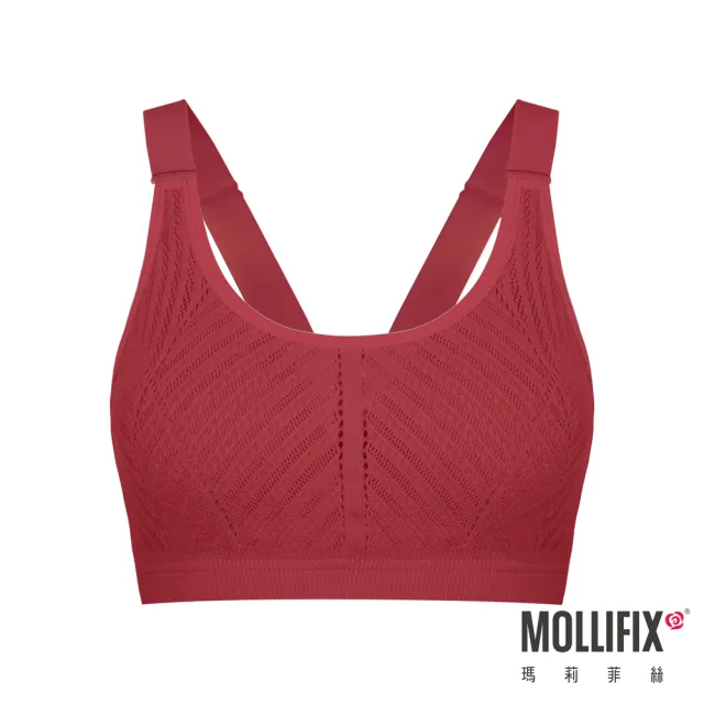 【Mollifix 瑪莉菲絲】A++活力自在簡約可調肩帶舒適BRA、瑜珈服、無鋼圈、運動內衣(紅)