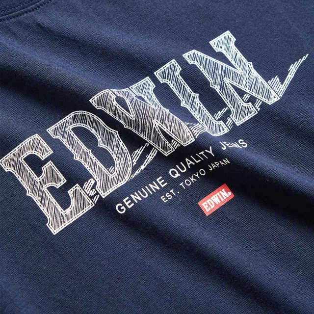 【EDWIN】男裝 網路獨家↘精緻素描LOGO短袖T恤(丈青色)