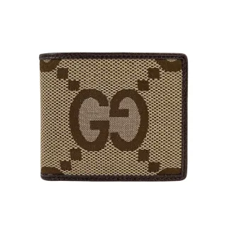 【GUCCI 古馳】Jumbo GG 帆布對開八卡短夾(烏木)