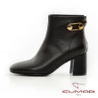 【CUMAR】復古方頭粗跟金屬釦短靴(黑色)