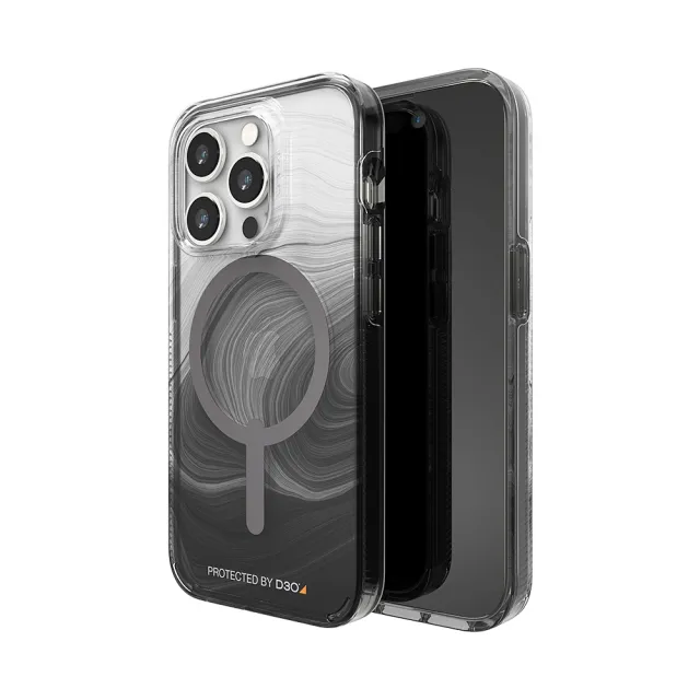 【Gear4】iPhone 14 Pro 6.1吋 D3O Milan Snap 米蘭磁吸款 透明黑漩渦-抗菌軍規頂級防摔保護殼
