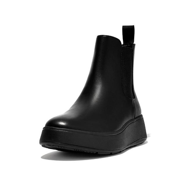 【FitFlop】F-MODE LEATHER FLATFORM CHELSEA BOOTS全皮革厚底短靴-女(靚黑色)