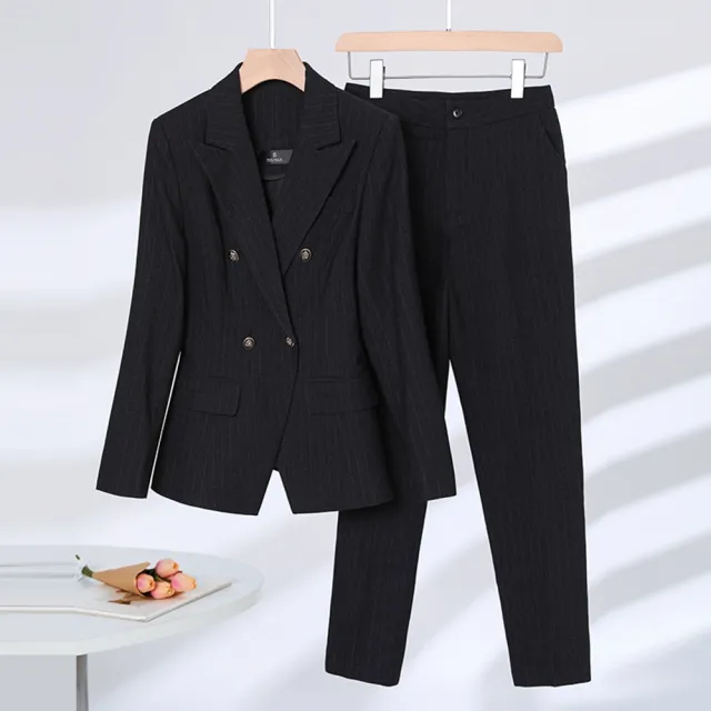 【米蘭精品】現貨+預購 西裝套裝兩件套(修身條紋外套長褲女職業西裝2色74ct25)