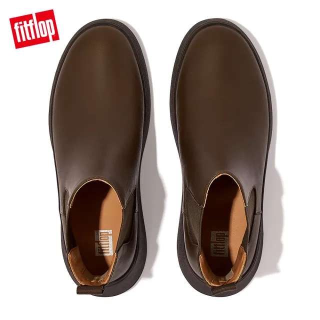 【FitFlop】F-MODE LEATHER FLATFORM CHELSEA BOOTS全皮革厚底短靴-女(巧克力棕)