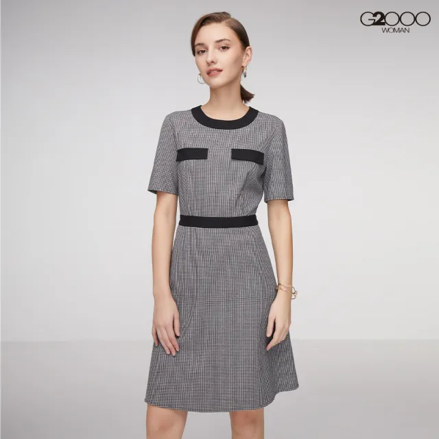 【G2000】時尚格紋修腰A字裙擺洋裝-黑白格色(1823213601)