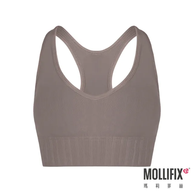 【Mollifix 瑪莉菲絲】TRULY A++V領挖背升級包覆BRA、瑜珈服、無鋼圈、運動內衣(褐)