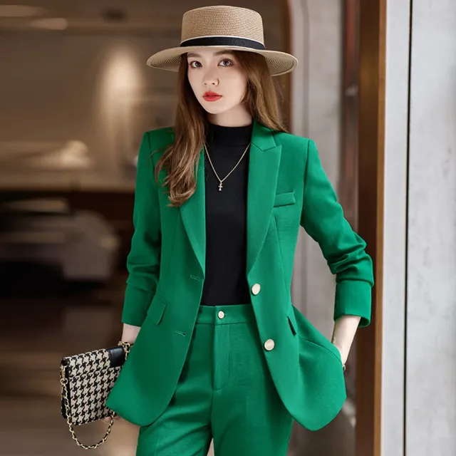 【米蘭精品】現貨出清 西裝套裝兩件套(時尚修身外套長褲女職業西裝4色74ct36)