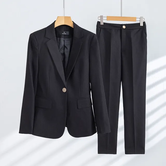 【米蘭精品】現貨+預購 西裝套裝兩件套(春秋外套純色長褲女職業西裝3色74ct26)
