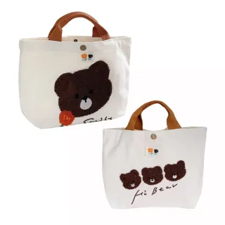 【Sayaka 紗彌佳】手提包 午餐袋  手提包 日系甜美風格小熊刺繡貼花造型萬用手拿包