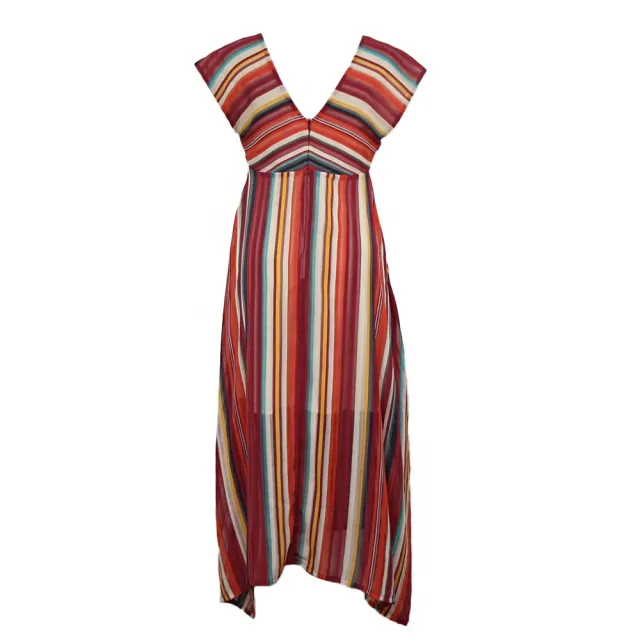 【ICHE 衣哲】Cop.Copine 法國原裝進口V領多彩條紋無袖洋裝