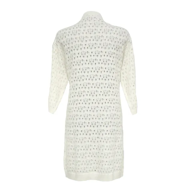 【ICHE 衣哲】Cop.Copine 法國原裝進口波希米亞空氣感燈籠袖針織簍空長版外套-奶油白