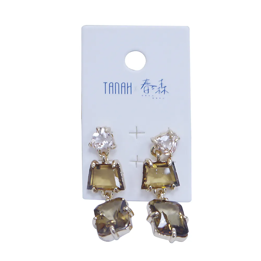【TANAH】復古時尚 混搭色吊墜款 方形串珠款 耳針款/耳夾款(DE040)