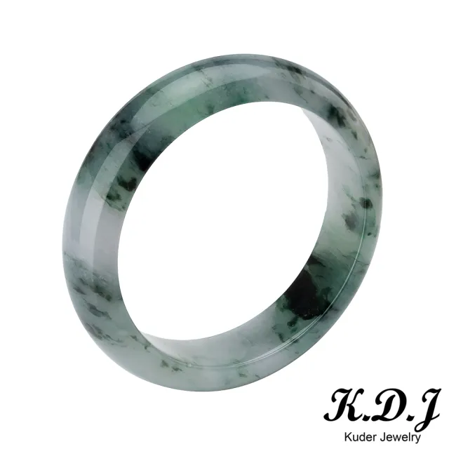 【K.D.J 圓融珠寶】冰糯花青翡翠手鐲玉鐲天然A貨(18.5圍寬版平安鐲)