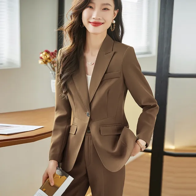 【米蘭精品】現貨+預購 西裝套裝兩件套(單扣外套長褲純色女職業西裝3色74ct27)