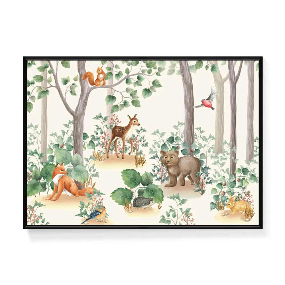 【菠蘿選畫所】叢林躲貓貓-50x70cm(秋天森林景象/動物好朋友/叢林/客廳裝飾畫/辦公室掛畫)