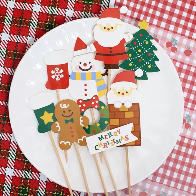 聖誕節蛋糕插旗9件式2組(聖誕節佈置 杯子蛋糕裝飾 氣球派對 聖誕布置)