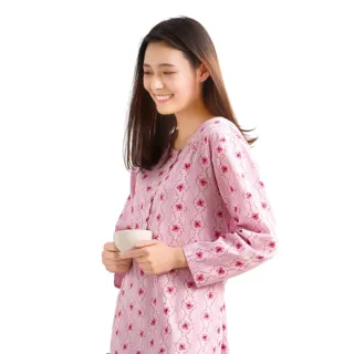 【Wacoal 華歌爾】仕女 M-LL窗外花朵純棉印花洋裝睡衣 LWZ36323RM(淺鮭紅)