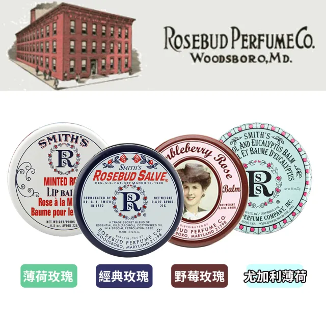 【Smiths Rosebud】美國玫瑰花蕾膏護唇膏22g鐵罐(玫瑰/尤加利薄荷/野莓玫瑰/薄荷玫瑰)