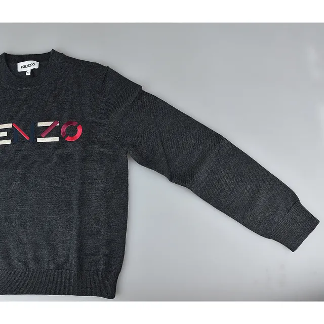 【KENZO】KENZO刺繡LOGO彩色字母設計羊毛長袖毛衣(女款/深灰)