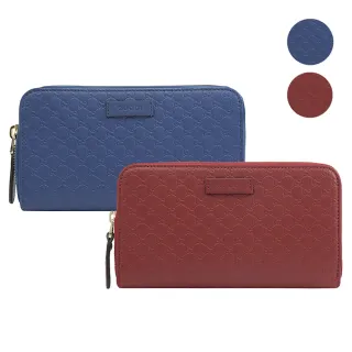 【GUCCI 古馳】經典雙G LOGO小牛皮壓紋拉鍊發財零錢長夾(多色可選)