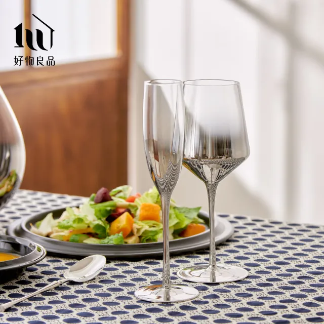 【好物良品】2入香檳杯_銀色漸變玻璃酒杯組(紅酒杯白酒杯氣泡酒杯調酒杯品酒杯高腳杯 聖誕情人節日慶祝)