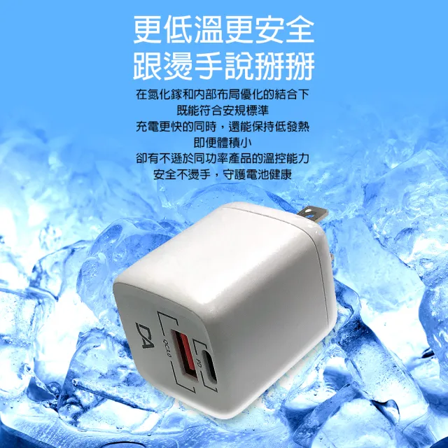 【DA】33W 極速雙孔PD3.0+QC3.0 GaN氮化鎵充電器+MFI USB to Lightning(組合款 for iPhone)