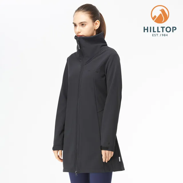 【Hilltop 山頂鳥】女款WINDSTOPPER防風透氣刷毛長版外套H21F19黑