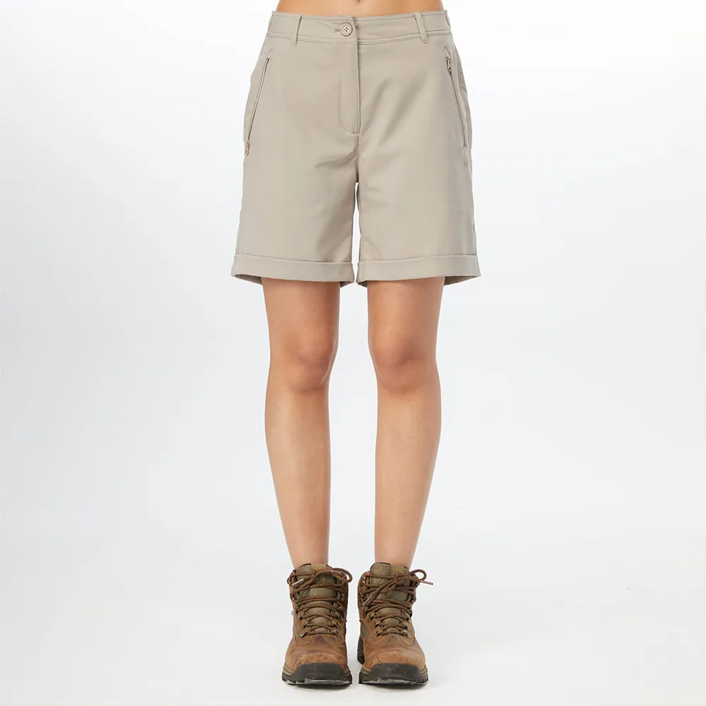 【Hilltop 山頂鳥】Advanture Outdoor Shorts 女款戶外休閒吸濕快乾彈性短褲 PS09XF72 卡其