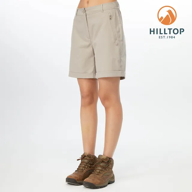 【Hilltop 山頂鳥】Advanture Outdoor Shorts 女款戶外休閒吸濕快乾彈性短褲 PS09XF72 卡其