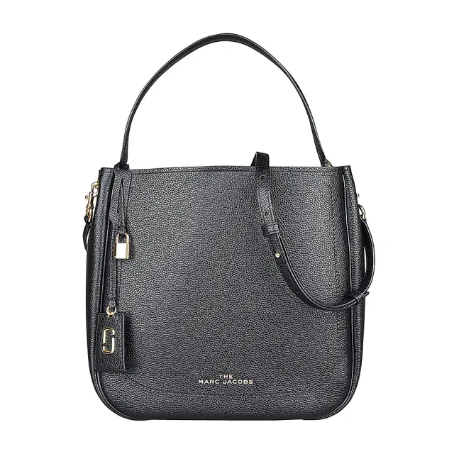 【MARC JACOBS】MARC JACOBS THE DIRECTOR HOBO金字LOGO荔枝紋牛皮磁吸式肩背斜背托特包(黑x藍)