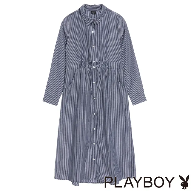 【PLAYBOY】束腰修身條紋襯衫(藍色)