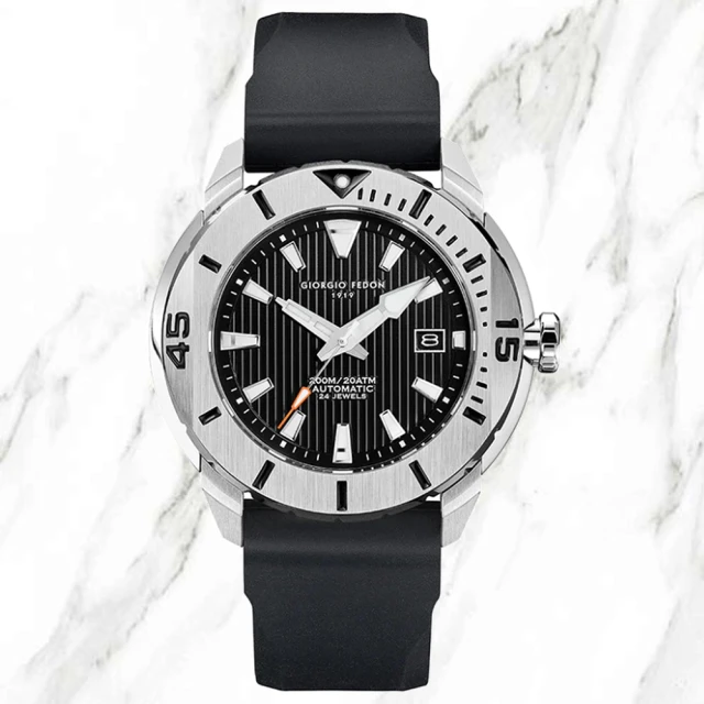 【GIORGIO FEDON 1919】Ocean Hover 喬治菲登海洋系列200米機械錶-黑 橡膠錶帶47mm(GFCH002)