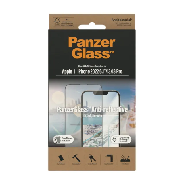 【PanzerGlass】iPhone 14 6.1吋 2.5D 耐衝擊抗反射玻璃保護貼(黑)