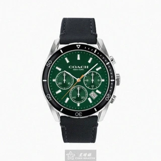 【COACH】COACH蔻馳男錶型號CH00123(墨綠色錶面銀黑錶殼深黑色真皮皮革錶帶款)