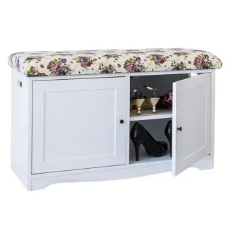 【AccessCo】新古典防塵軟墊穿鞋椅櫃_靚白色 BF-8236WH(穿鞋椅/椅櫃/收納椅)