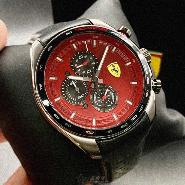 Ferrari 法拉利 FERRARI法拉利男錶型號FE00060(紅色錶面槍灰色錶殼深黑色真皮皮革錶帶款)