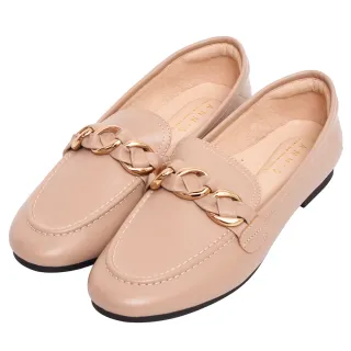 【Ann’S】以柔克剛的日常-麻花鍊編織牛皮全真皮平底樂福鞋(杏)