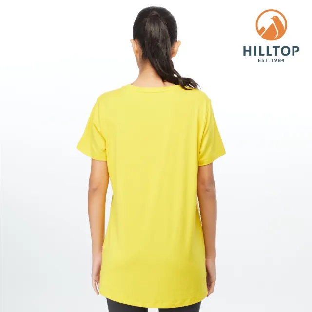【Hilltop 山頂鳥】Leaves Jacquard Polygiene 女款抗菌吸濕快乾休閒長版T恤 PS04XFK2 黃