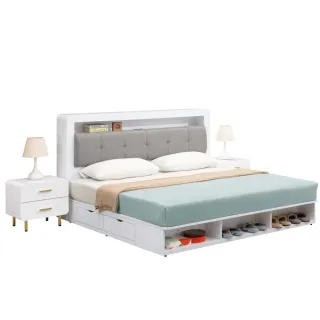 【WAKUHOME 瓦酷家具】Winston白色輕奢風6尺雙人加大床-台規尺寸A023-B23-05+B23-06