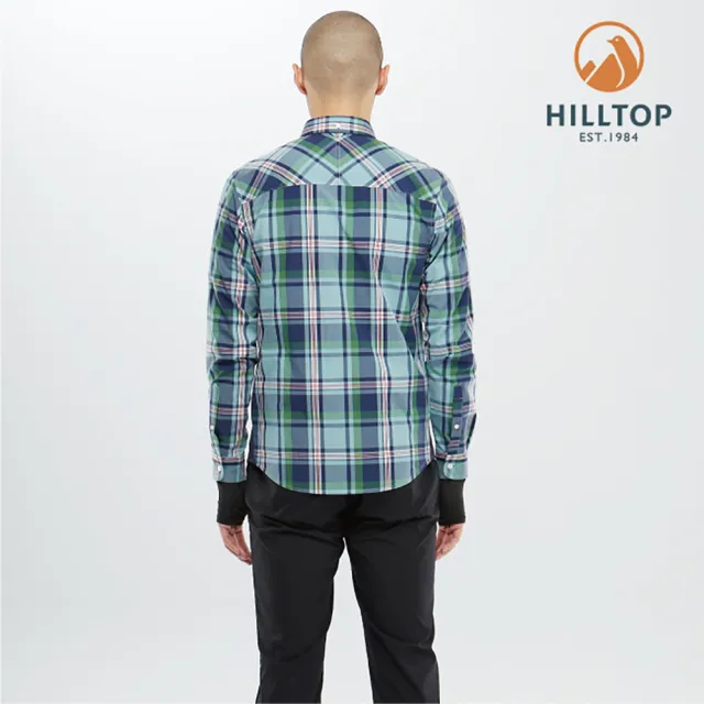 【Hilltop 山頂鳥】男款吸濕快乾抗UV長袖襯衫S05M66深藍格
