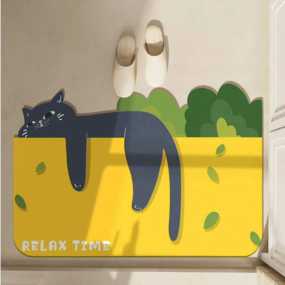 【JEN】可愛趴牆貓硅藻泥浴室吸水速乾防滑地墊腳墊40*60cm