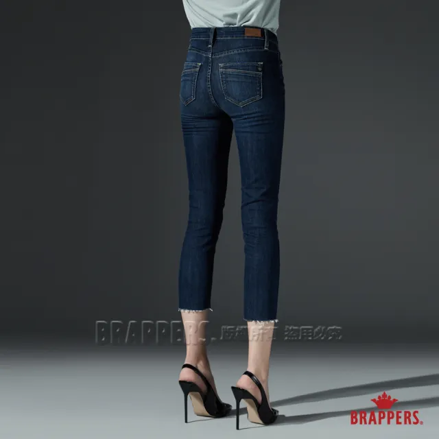 【BRAPPERS】女款 新美腳Royal系列-中腰褲口抽鬚七分褲(深藍)