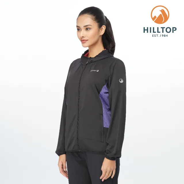 【Hilltop 山頂鳥】Schoeller ColdBlack 女款冷黑吸濕快乾抗UV防曬連帽外套 PS02XFE4 黑