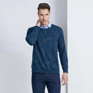 【pierre cardin 皮爾卡登】休閒服飾 襯衫領假兩件印花長袖POLO衫-湖綠色(5225294-47)